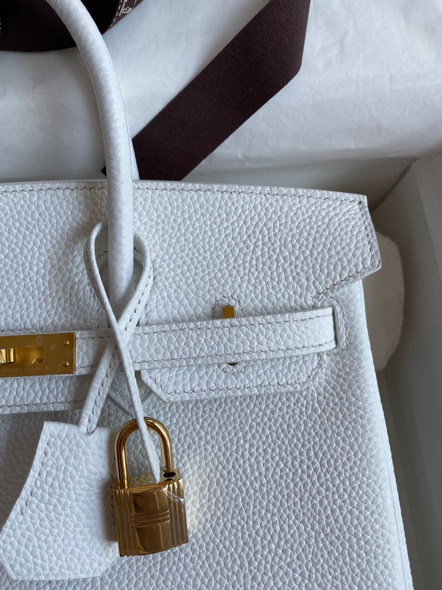 Hermes Birkin 25 Retourne Handmade Bag In White Clemence Leather - Image 4