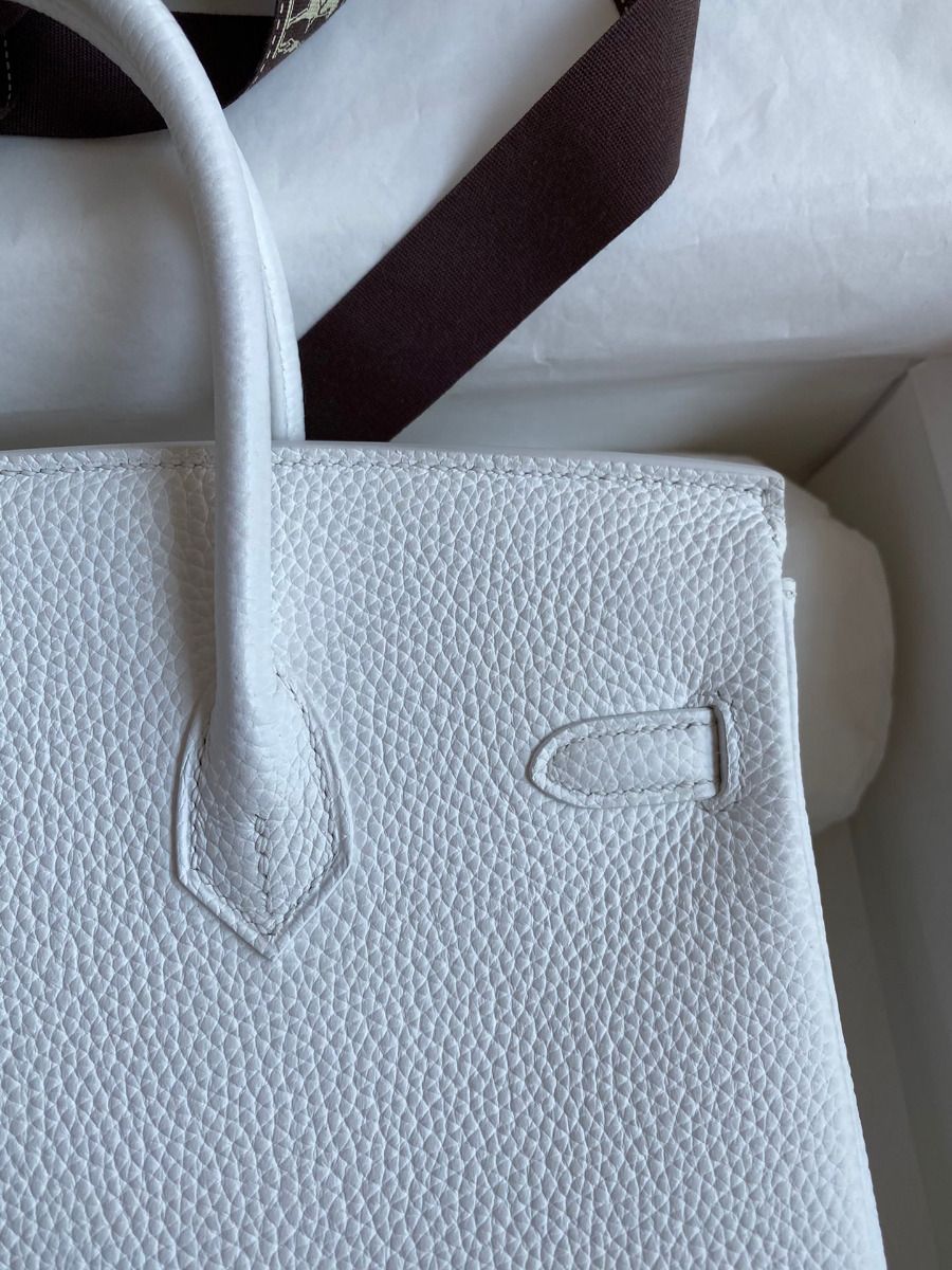 Hermes Birkin 25 Retourne Handmade Bag In White Clemence Leather - Image 5