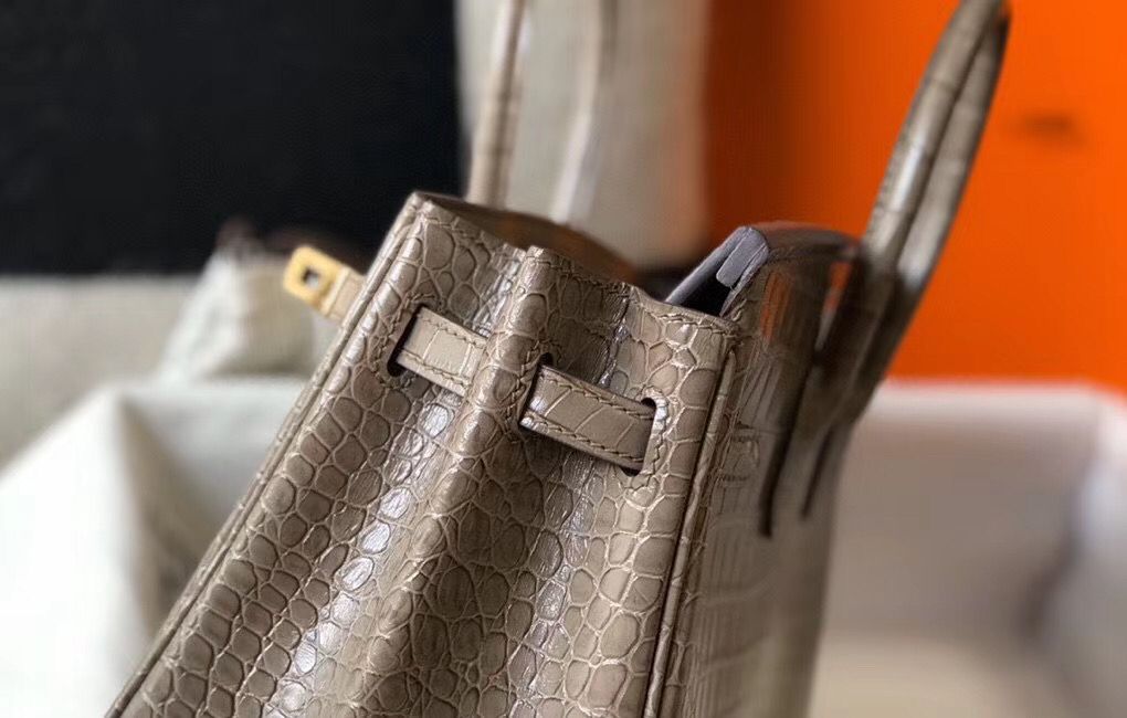 Hermes Birkin 25cm Bag In Taupe Embossed Crocodile Leather - Image 8