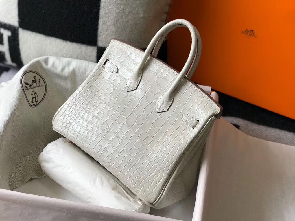 Hermes Birkin 25cm Bag In White Embossed Crocodile Leather - Image 3