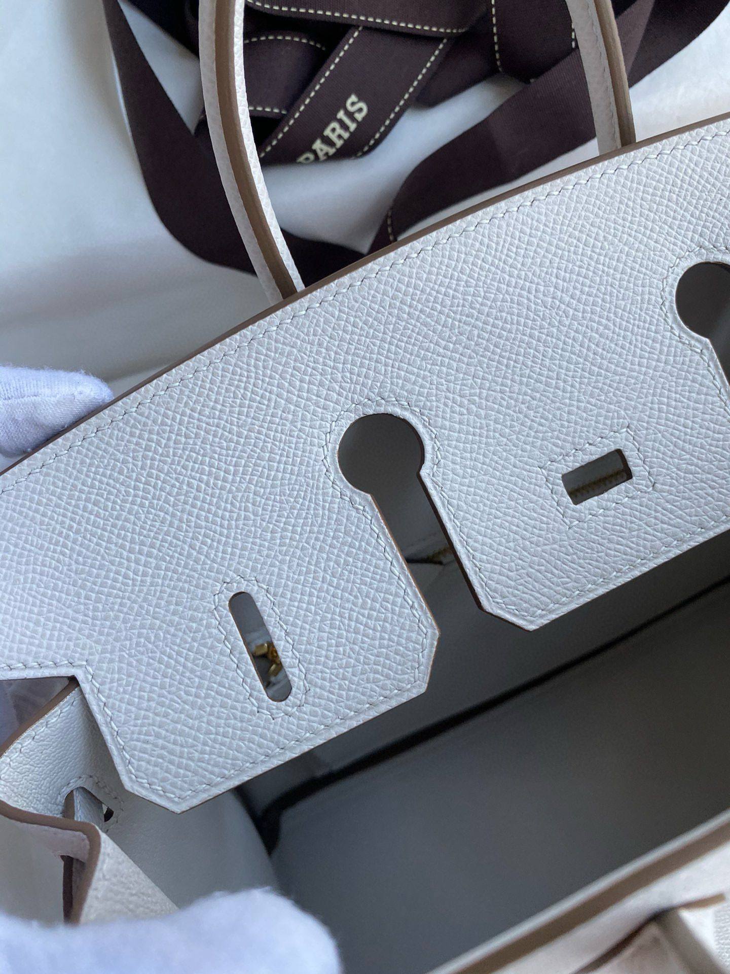 Hermes Birkin 25 Retourne Handmade Bag In Gris Pale Epsom Calfskin - Image 9