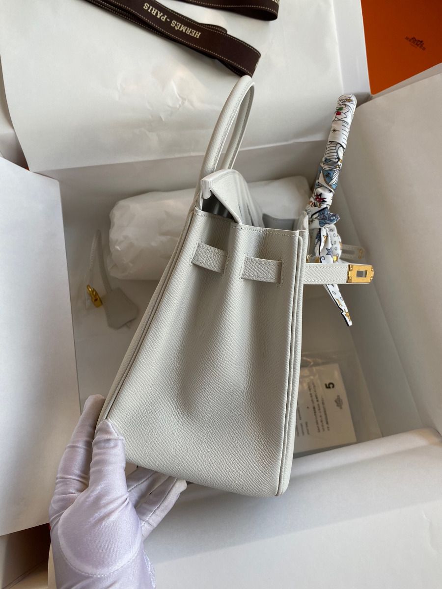 Hermes Birkin 25 Handmade Bag In White Epsom Calfskin - Image 6