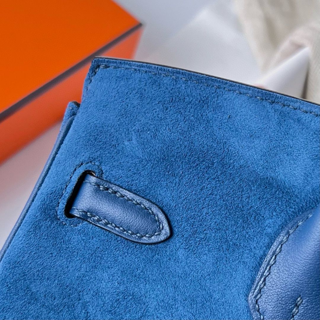 Hermes Birkin 25 Grizzly Bag in Blue Veau Doblis and Swift Leather - Image 10