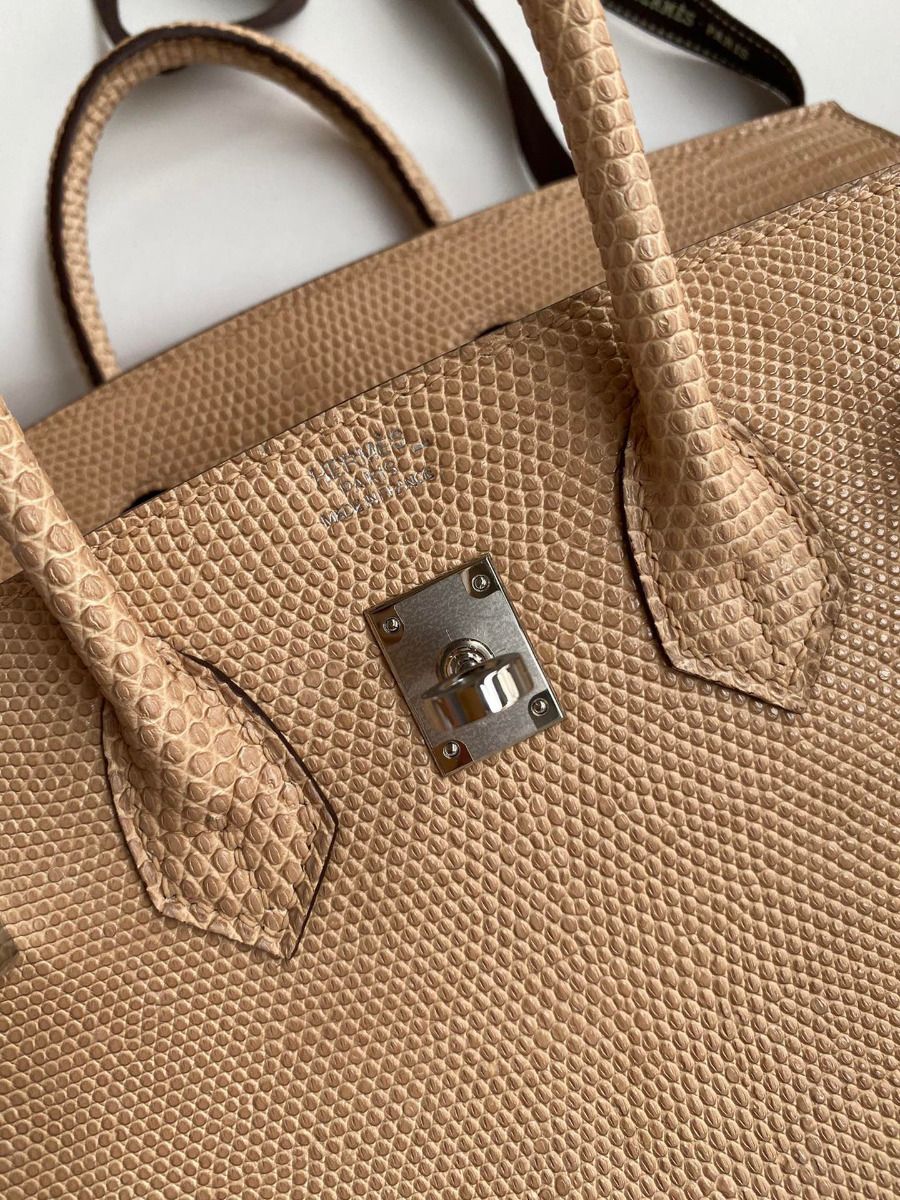 Hermes Birkin 25 Retourne Handmade Bag In Beige Lizard Leather - Image 8