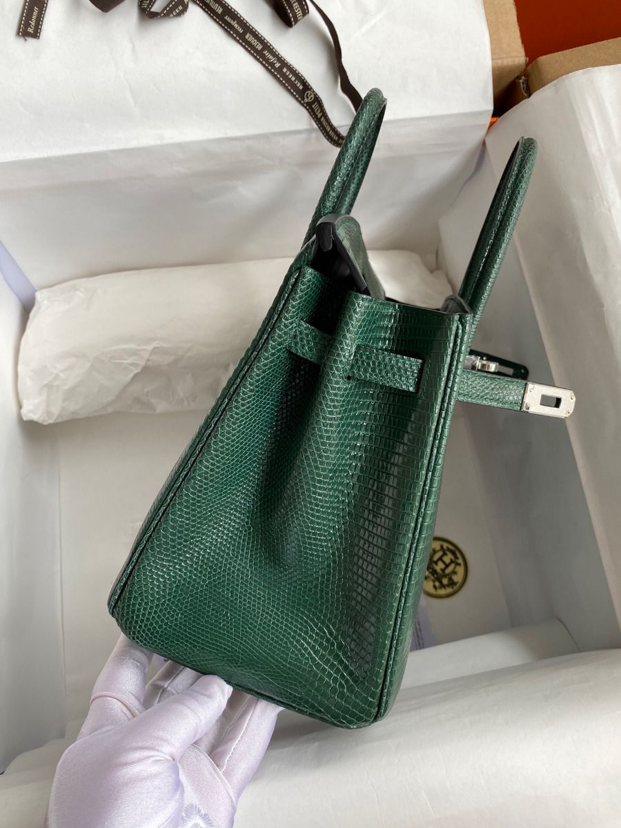 Hermes Birkin 25 Retourne Handmade Bag In Malachite Lizard Leather - Image 6