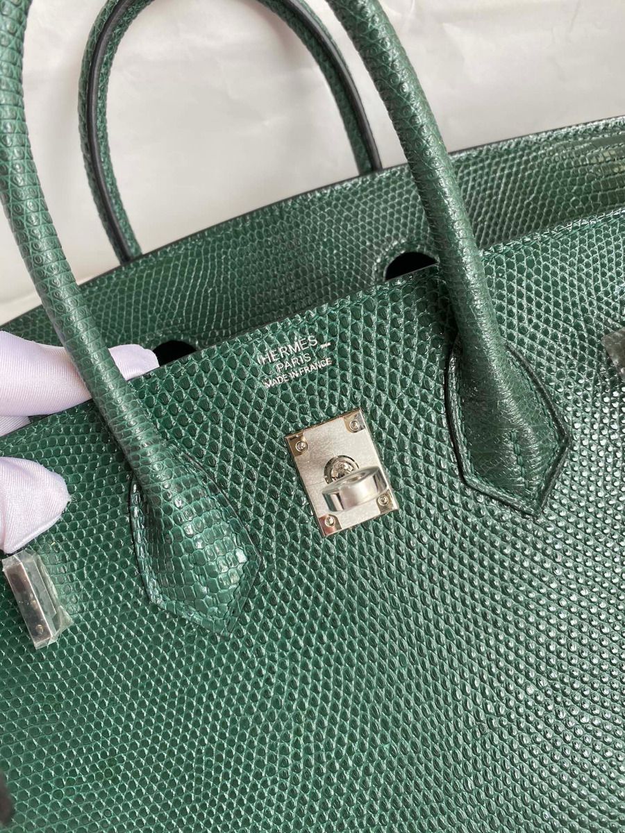 Hermes Birkin 25 Retourne Handmade Bag In Malachite Lizard Leather - Image 7