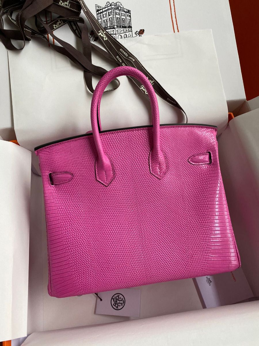 Hermes Birkin 25 Retourne Handmade Bag In Pink Lizard Leather - Image 3