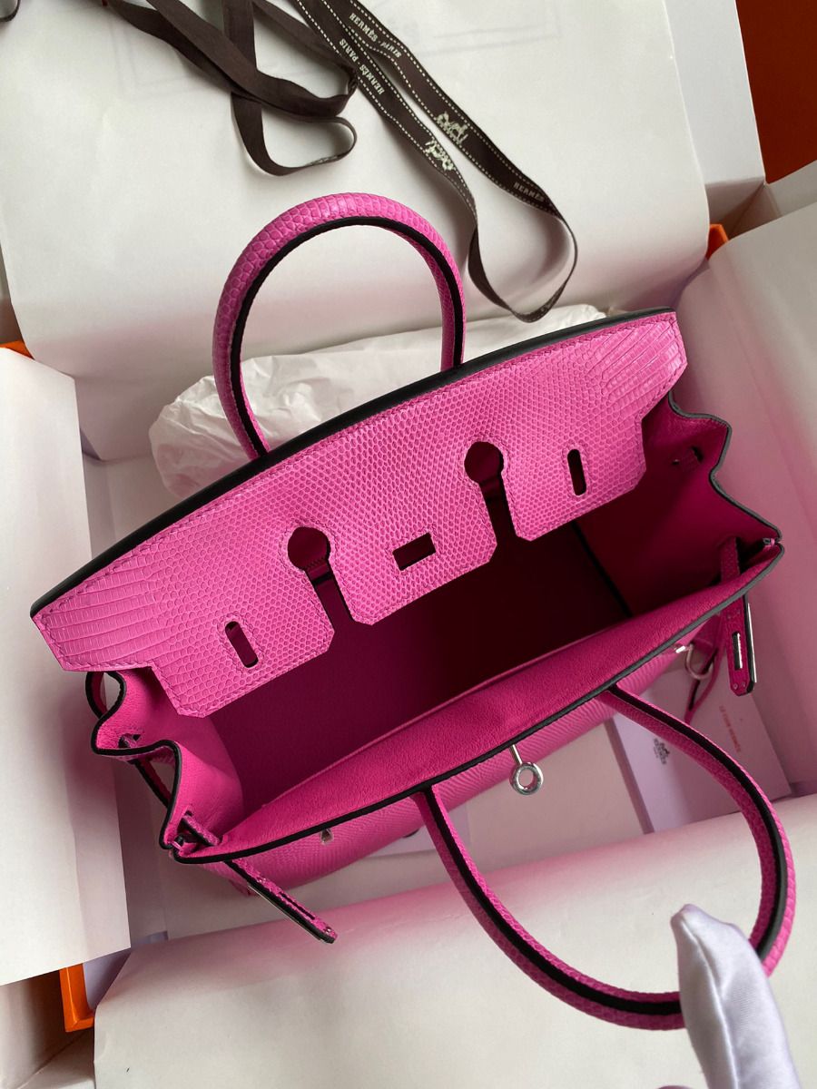 Hermes Birkin 25 Retourne Handmade Bag In Pink Lizard Leather - Image 7