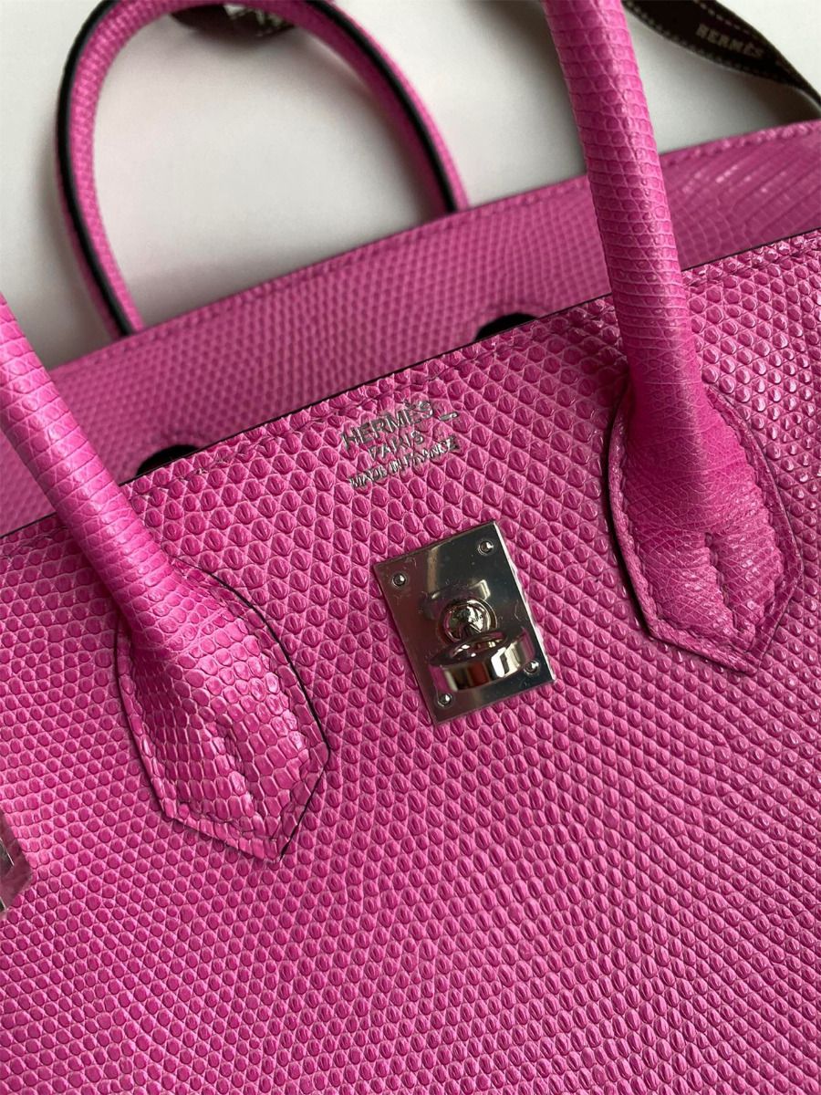 Hermes Birkin 25 Retourne Handmade Bag In Pink Lizard Leather - Image 8