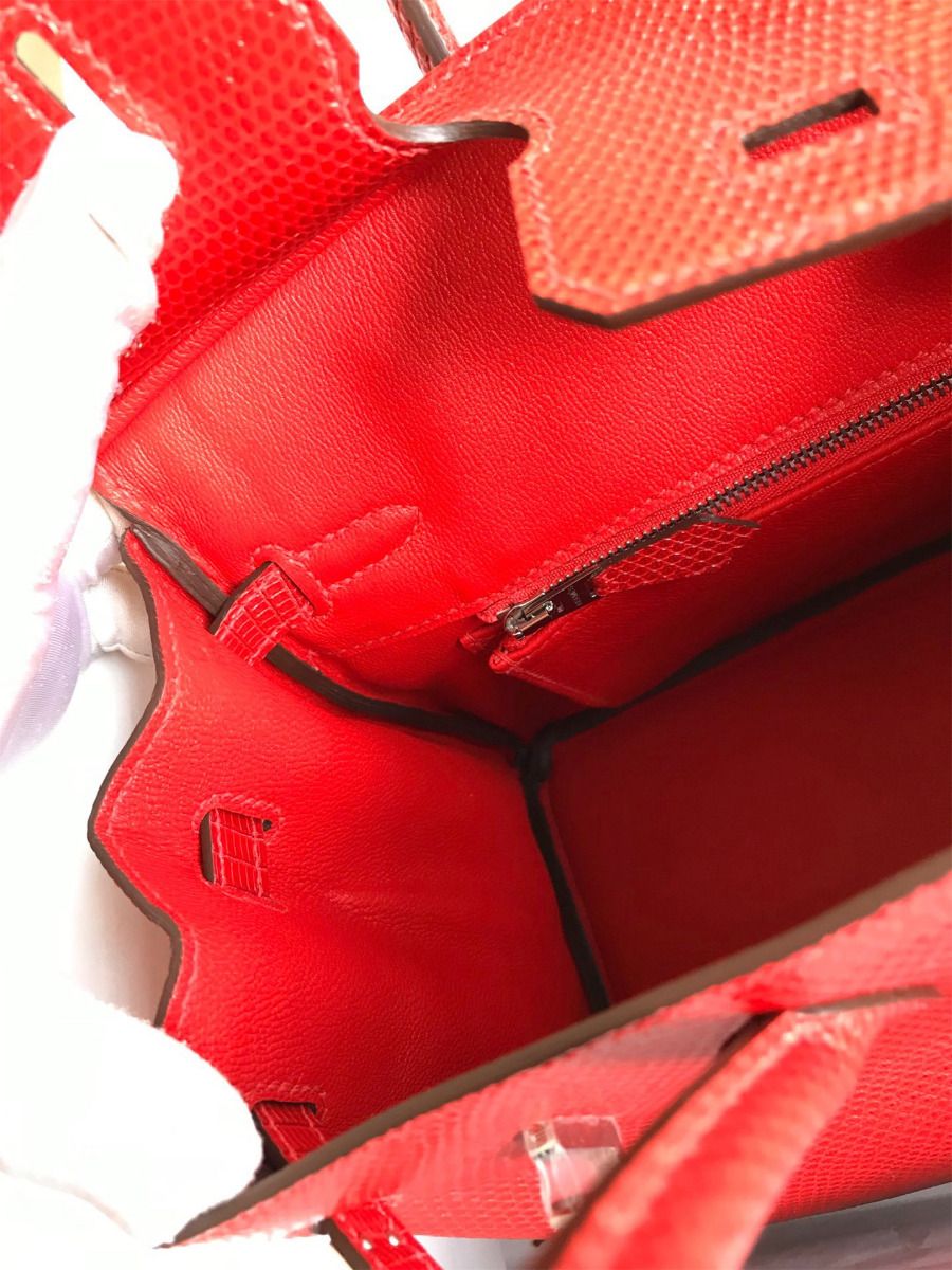 Hermes Birkin 25 Retourne Handmade Bag In Red Lizard Leather - Image 9
