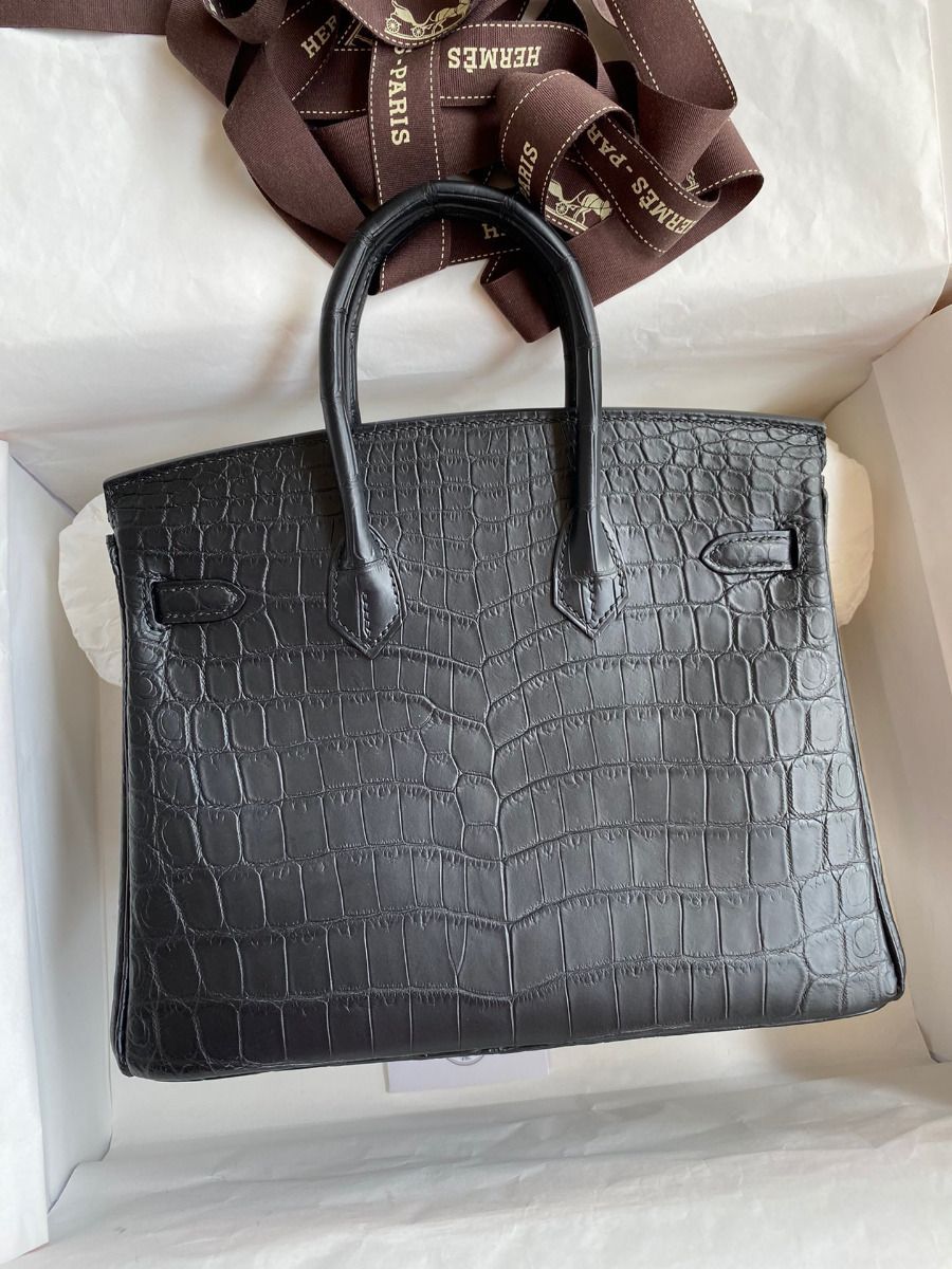 Hermes Birkin 25 Handmade Bag In Black Crocodile Niloticus Matte Skin - Image 3