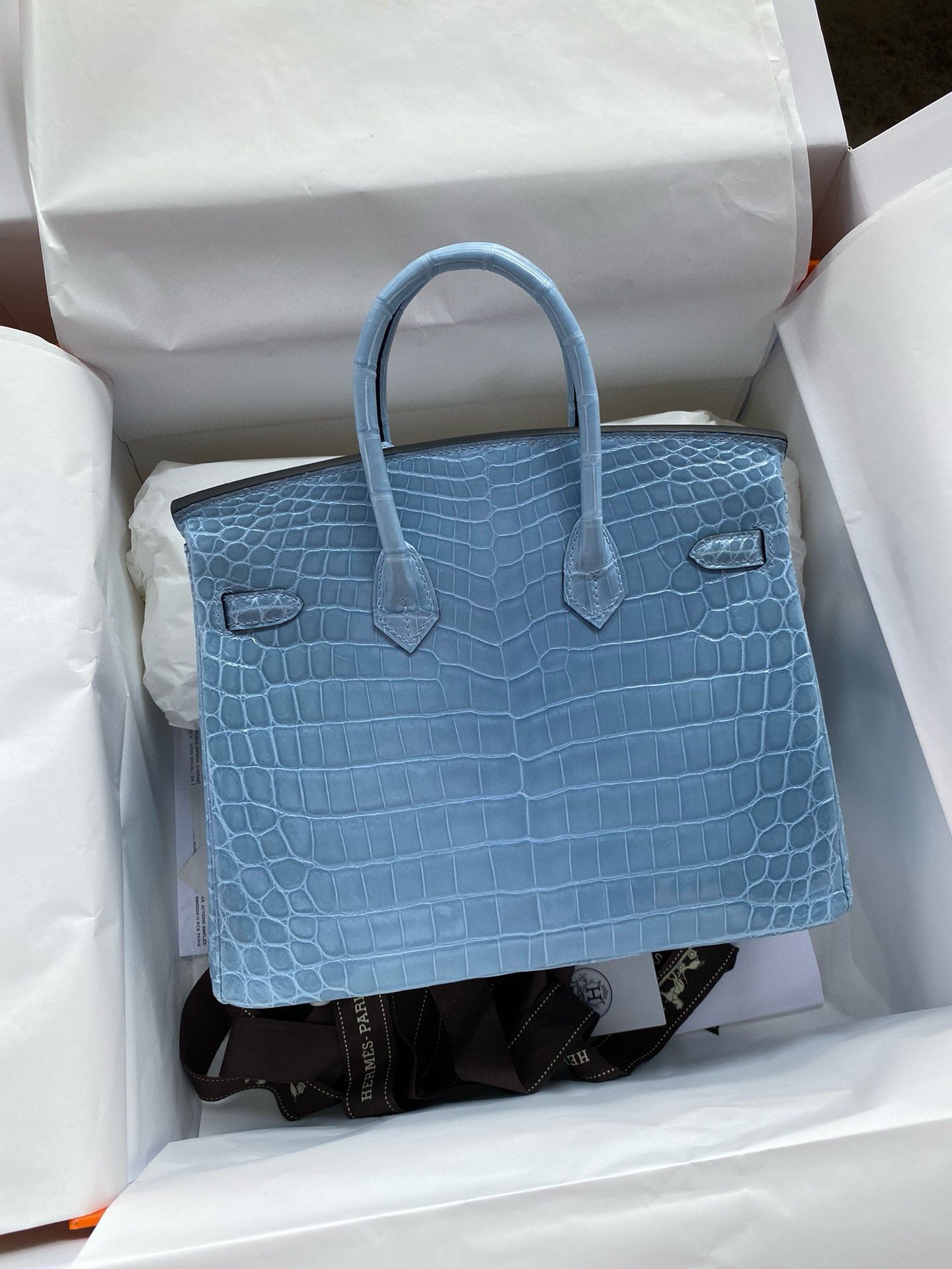 Hermes Birkin 25 Handmade Bag in Bleu du Nord Crocodile Niloticus Shiny Skin - Image 3