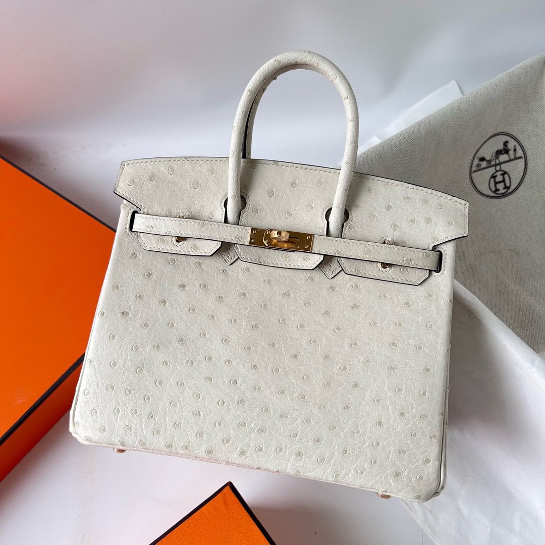 Hermes Birkin 25 Retourne Handmade Bag In Beton Ostrich Leather - Image 3