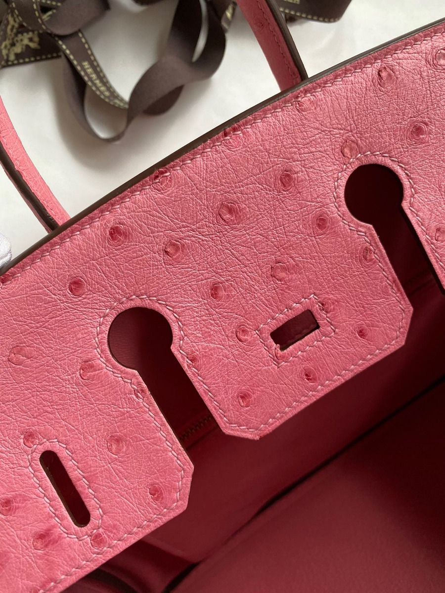 Hermes Birkin 25 Retourne Handmade Bag In Pink Ostrich Leather - Image 9