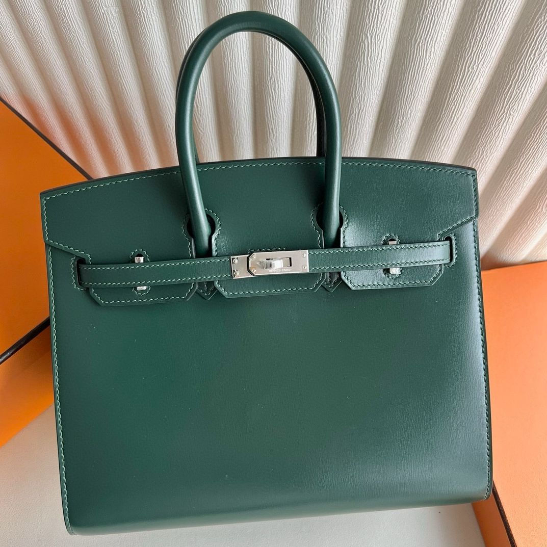 Hermes Birkin 25 Sellier Handmade Bag in Vert Fonce Box Calfskin