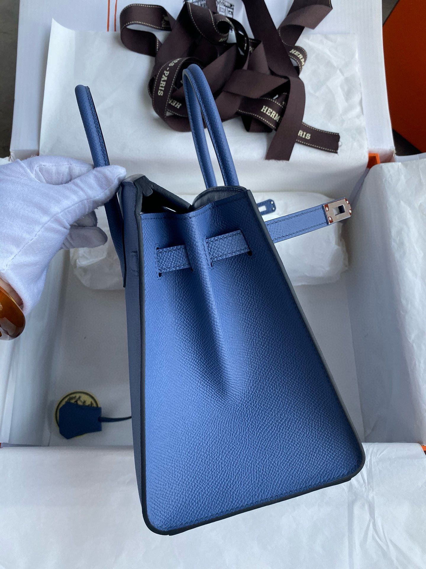 Hermes Birkin 25 Sellier Handmade Bag in Blue Brighton Epsom Calfskin - Image 6