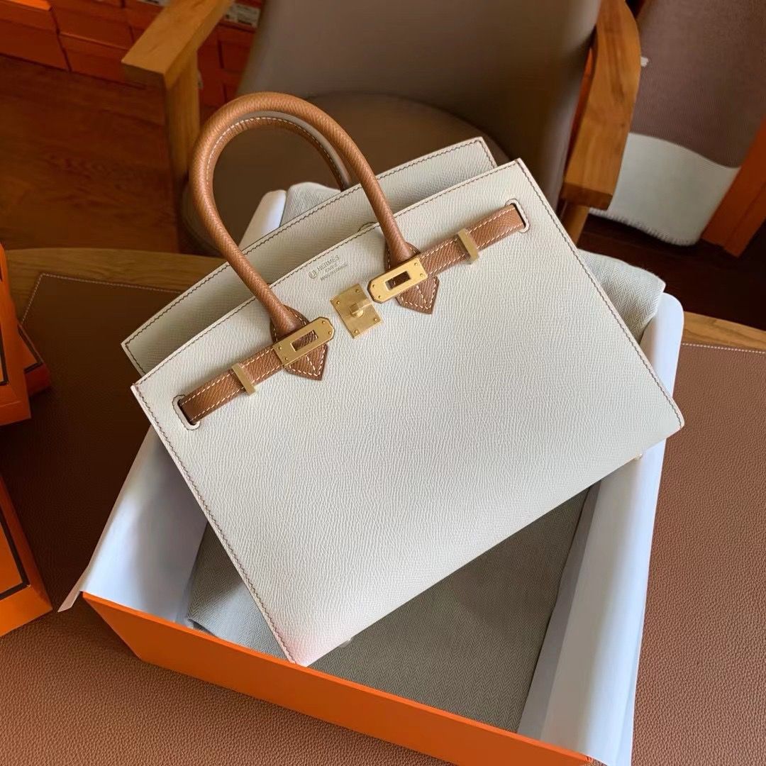 Hermes HSS Birkin 25 Sellier Bag in Craie and Gold Epsom Calfskin - Image 3