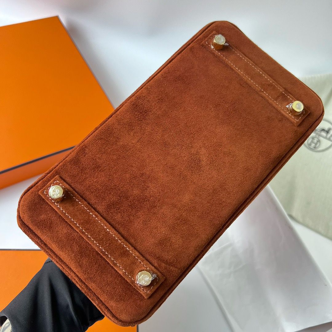 Hermes Birkin 25 Retourne Handmade Bag In Brown Doblis Suede Leather - Image 7