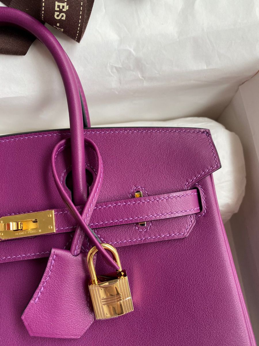 Hermes Birkin 25 Retourne Handmade Bag In Anemone Swift Calfskin - Image 4