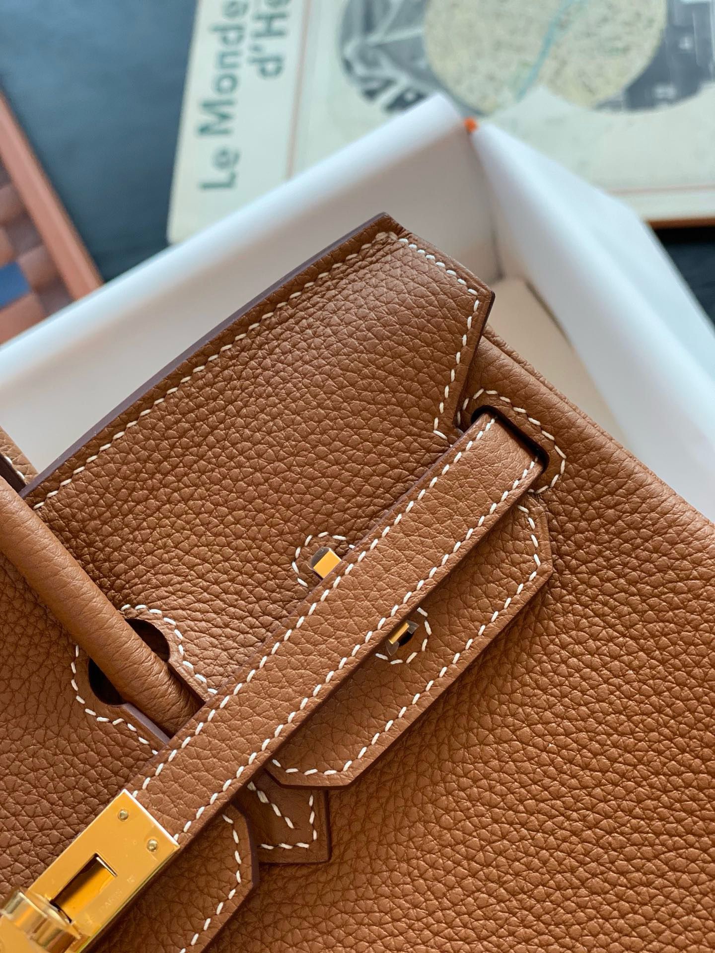 Hermes Birkin 25 Retourne Handmade Bag in Gold Togo Leather - Image 3