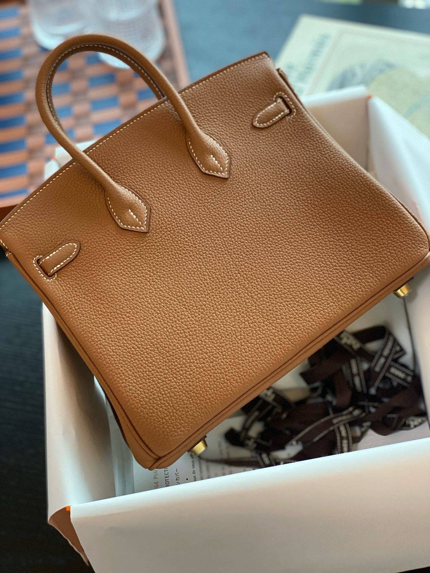 Hermes Birkin 25 Retourne Handmade Bag in Gold Togo Leather - Image 7