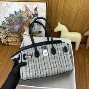 Hermes Shoulder Birkin Light 29 Bag in Toile and Black Swift Calfskin