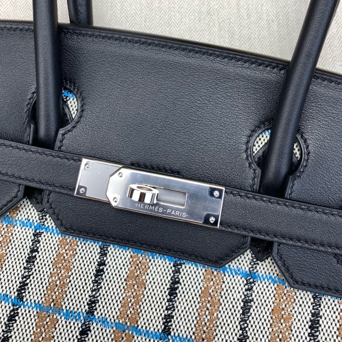 Hermes Shoulder Birkin Light 29 Bag in Toile and Black Swift Calfskin - Image 6