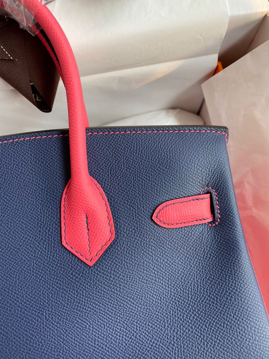 Hermes HSS Birkin 30 Bicolor Bag in Blue Saphir and Rose Lipstick Epsom Calfskin - Image 5