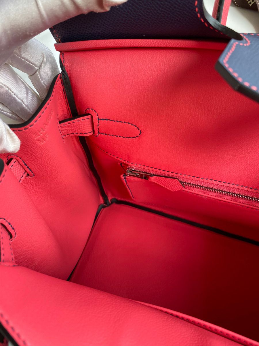 Hermes HSS Birkin 30 Bicolor Bag in Blue Saphir and Rose Lipstick Epsom Calfskin - Image 10