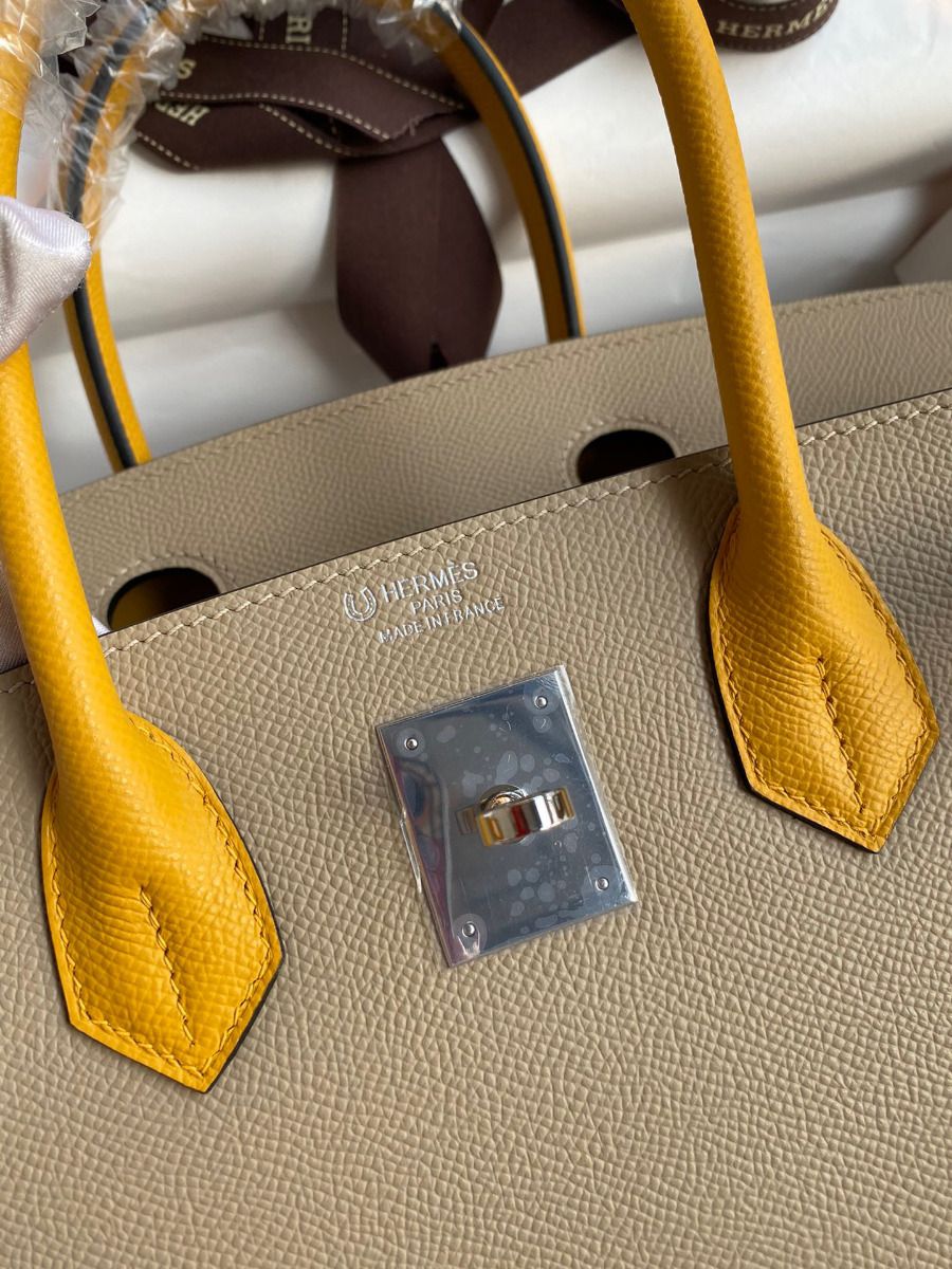 Hermes HSS Birkin 30 Bicolor Bag in Trench and Yellow Epsom Calfskin - Image 8