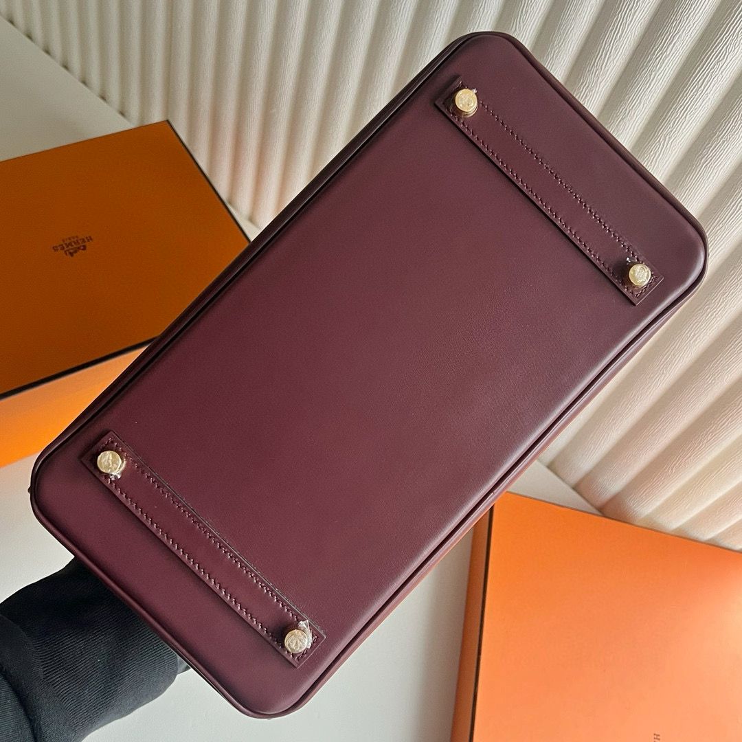 Hermes Birkin 30 Retourne Handmade Bag in Bordeaux Box Calfskin - Image 10