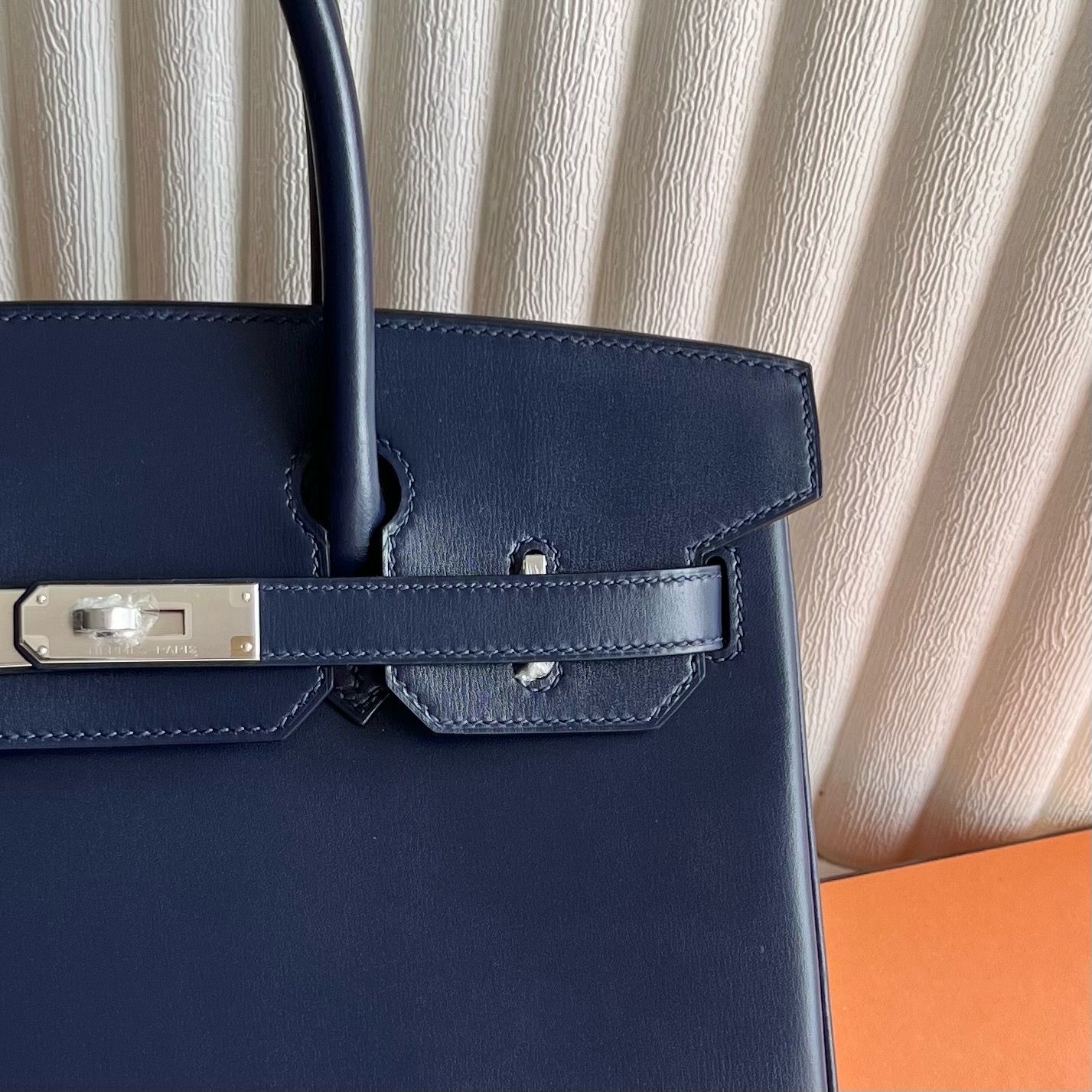 Hermes Birkin 30 Retourne Handmade Bag in Blue Saphir Box Calfskin - Image 3