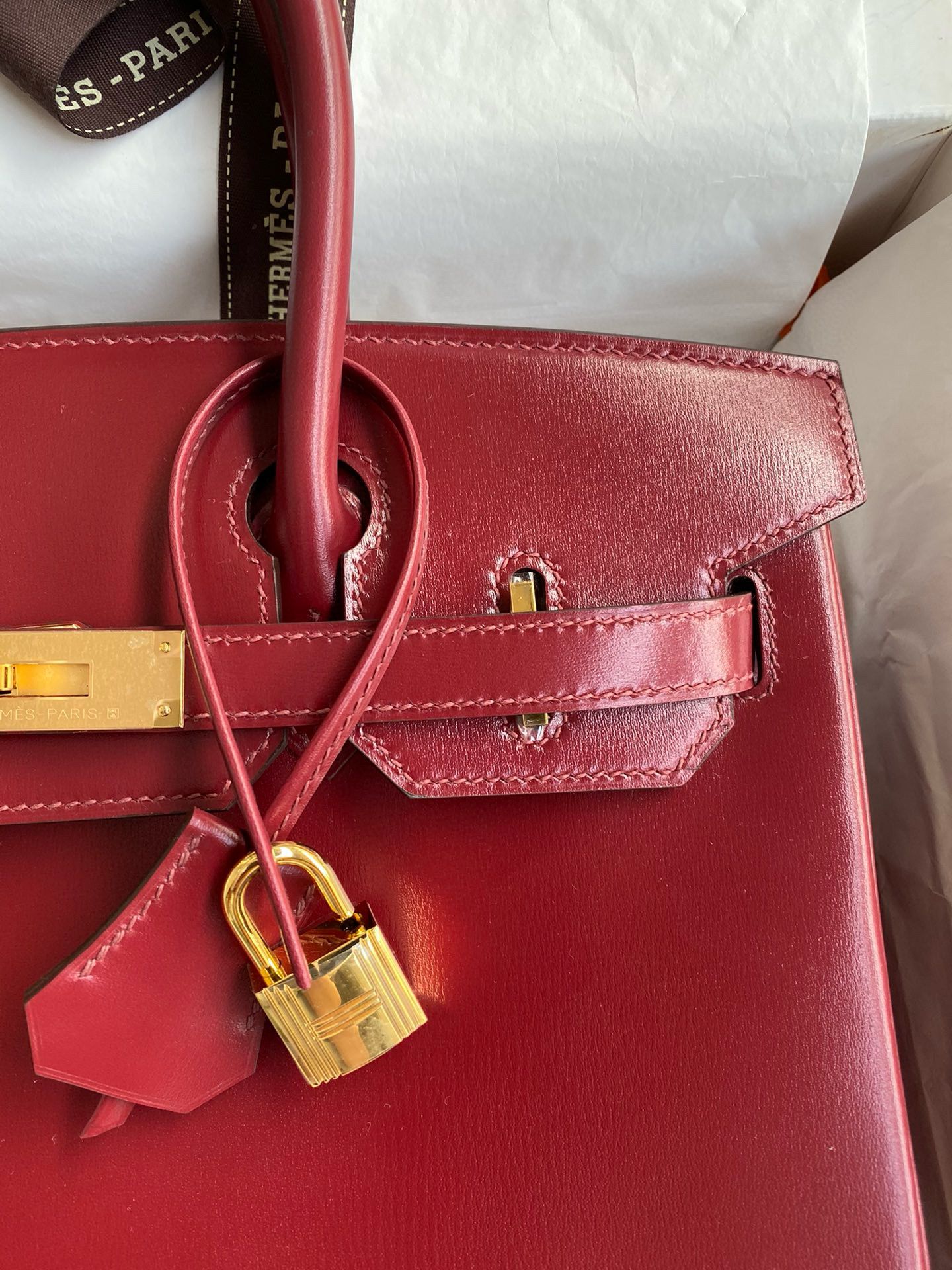 Hermes Birkin 30 Retourne Handmade Bag in Rouge H Box Calfskin - Image 4