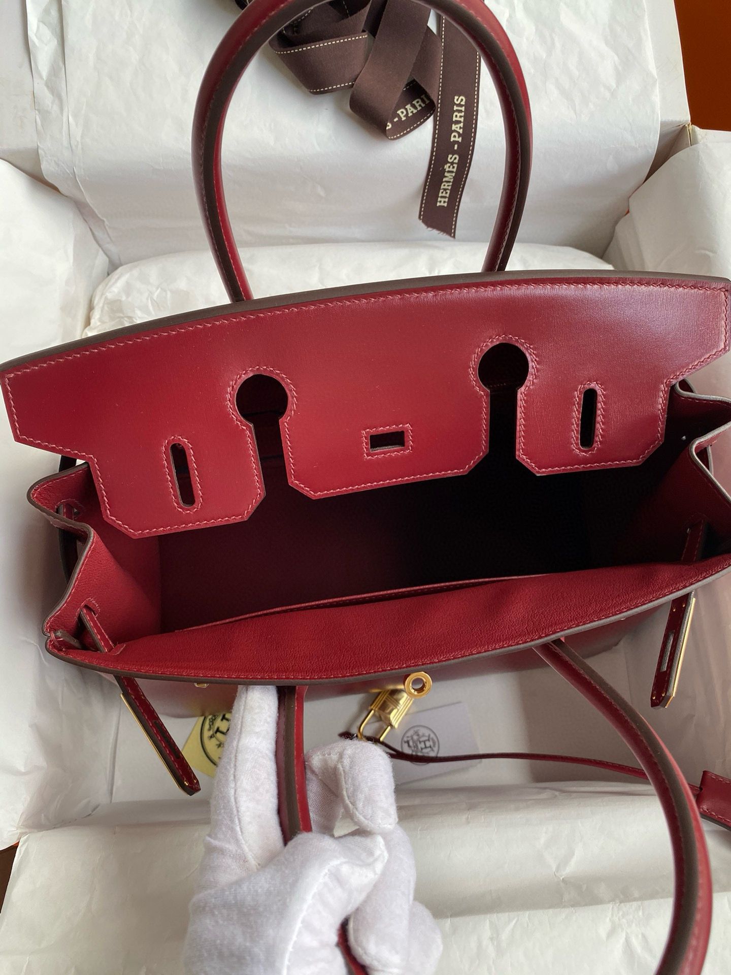 Hermes Birkin 30 Retourne Handmade Bag in Rouge H Box Calfskin - Image 8