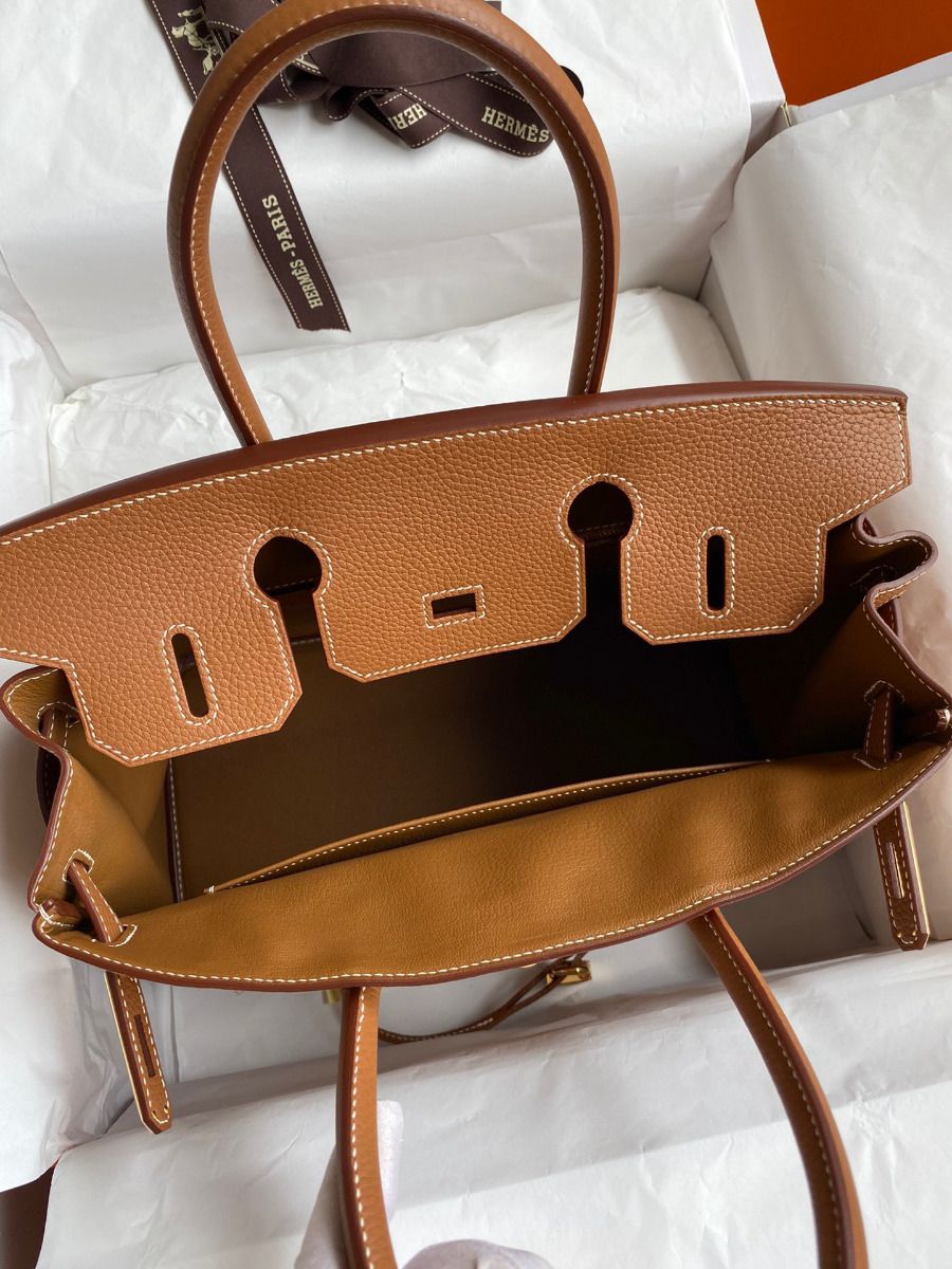Hermes Birkin 30 Retourne Handmade Bag In Gold Clemence Leather - Image 8