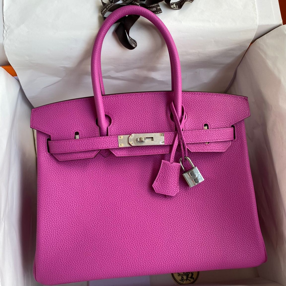 Hermes Birkin 30 Retourne Handmade Bag In Magnolia Clemence Leather