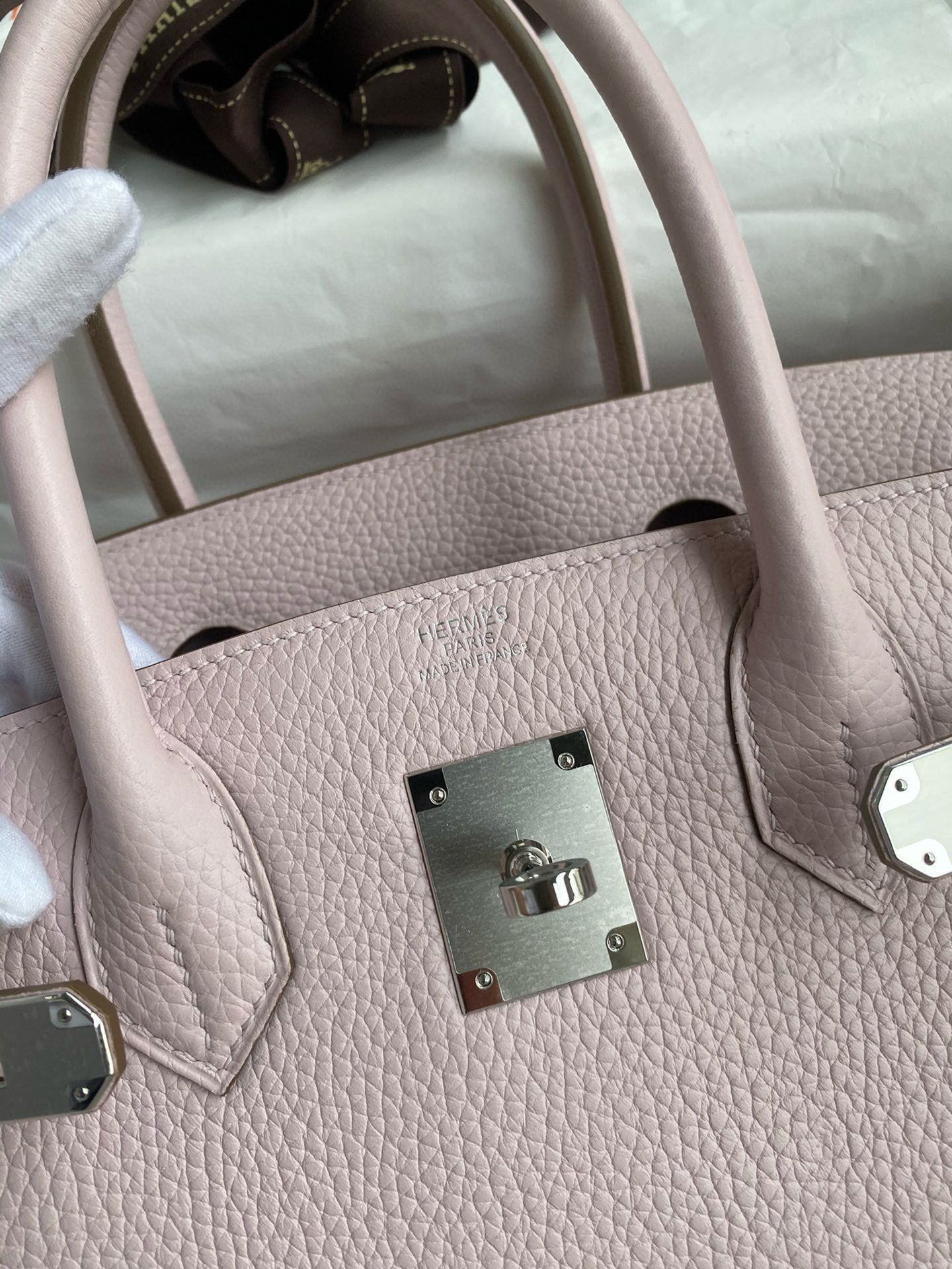 Hermes Birkin 30 Retourne Handmade Bag in Mauve Pale Clemence Leather - Image 7