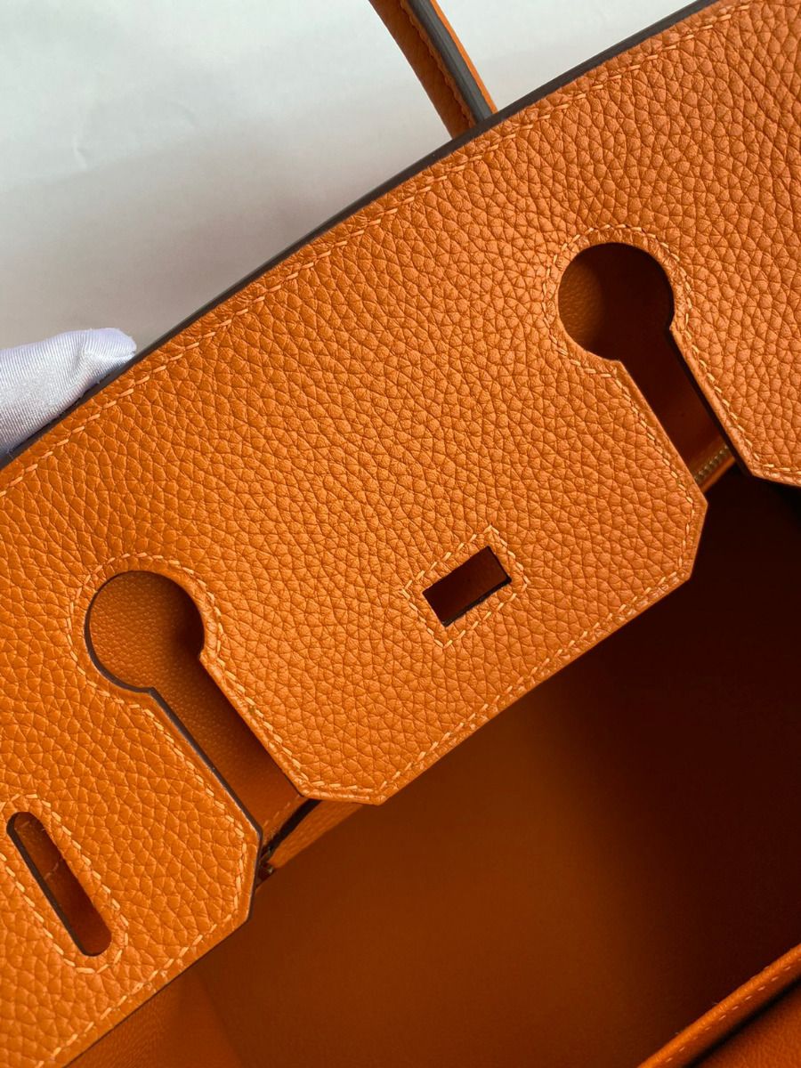 Hermes Birkin 30 Retourne Handmade Bag In Orange Clemence Leather - Image 10