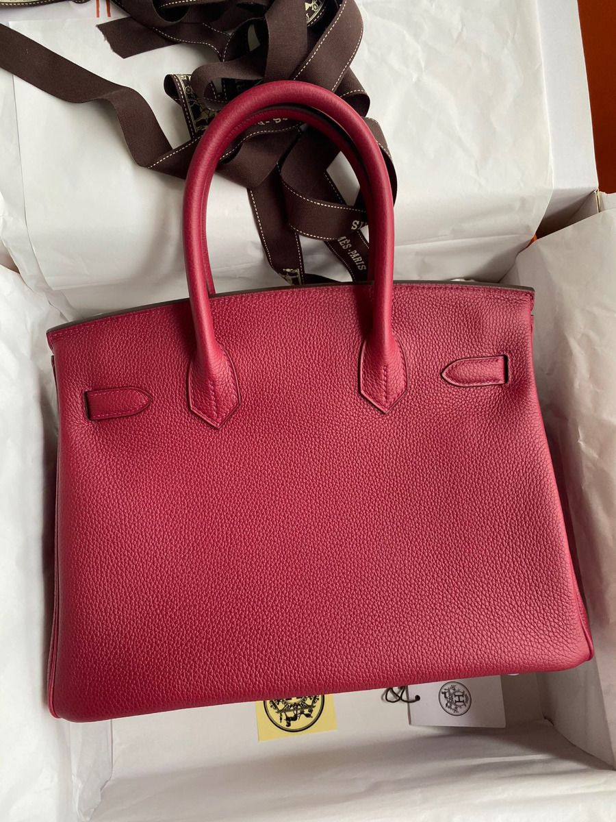 Hermes Birkin 30 Retourne Handmade Bag In Rouge Grenat Clemence Leather - Image 3
