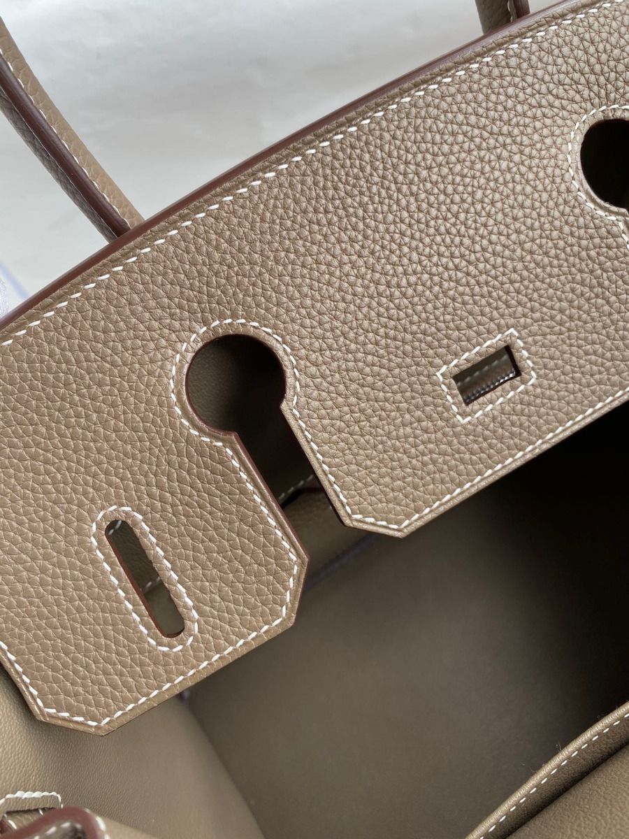 Hermes Birkin 30 Retourne Handmade Bag In Taupe Clemence Leather - Image 9