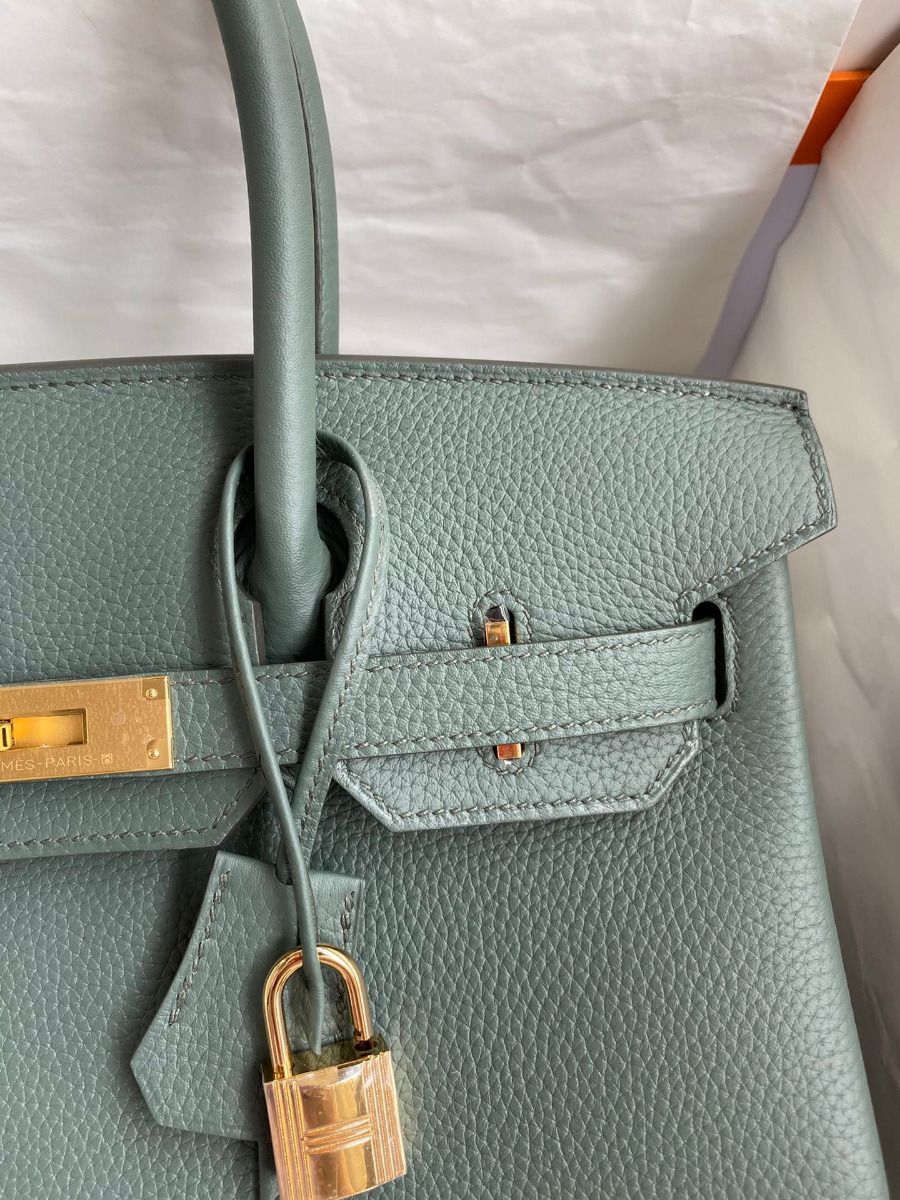 Hermes Birkin 30 Retourne Handmade Bag In Vert Amande Clemence Leather - Image 4