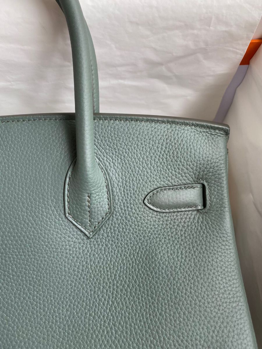 Hermes Birkin 30 Retourne Handmade Bag In Vert Amande Clemence Leather - Image 5