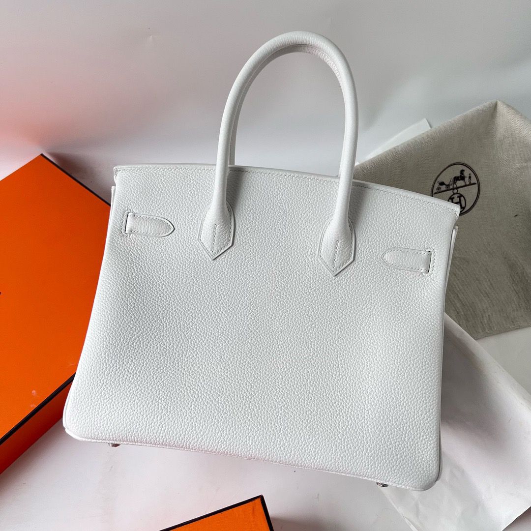 Hermes Birkin 30 Retourne Handmade Bag In White Clemence Leather - Image 8