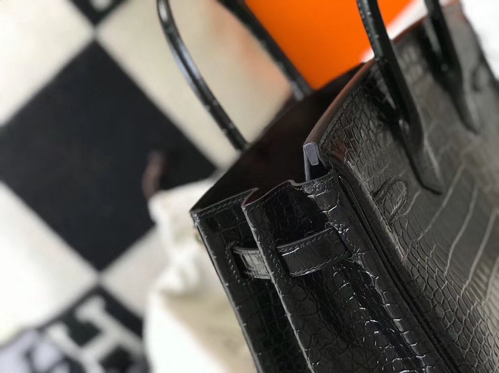 Hermes Birkin 30cm Bag In Black Embossed Crocodile Leather - Image 8