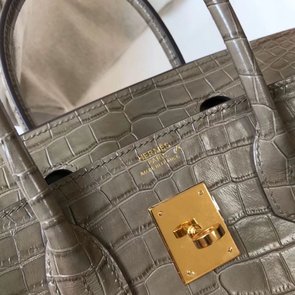 Hermes Birkin 30cm Bag In Taupe Embossed Crocodile Leather - Image 6