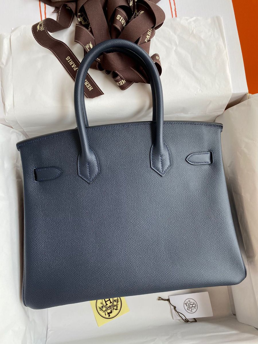 Hermes Birkin 30 Retourne Handmade Bag In Blue Nuit Epsom Calfskin - Image 3