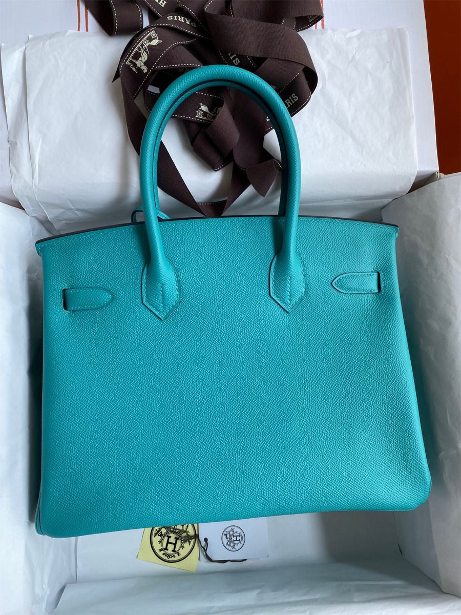 Hermes Birkin 30 Retourne Handmade Bag In Blue Paon Epsom Calfskin - Image 3