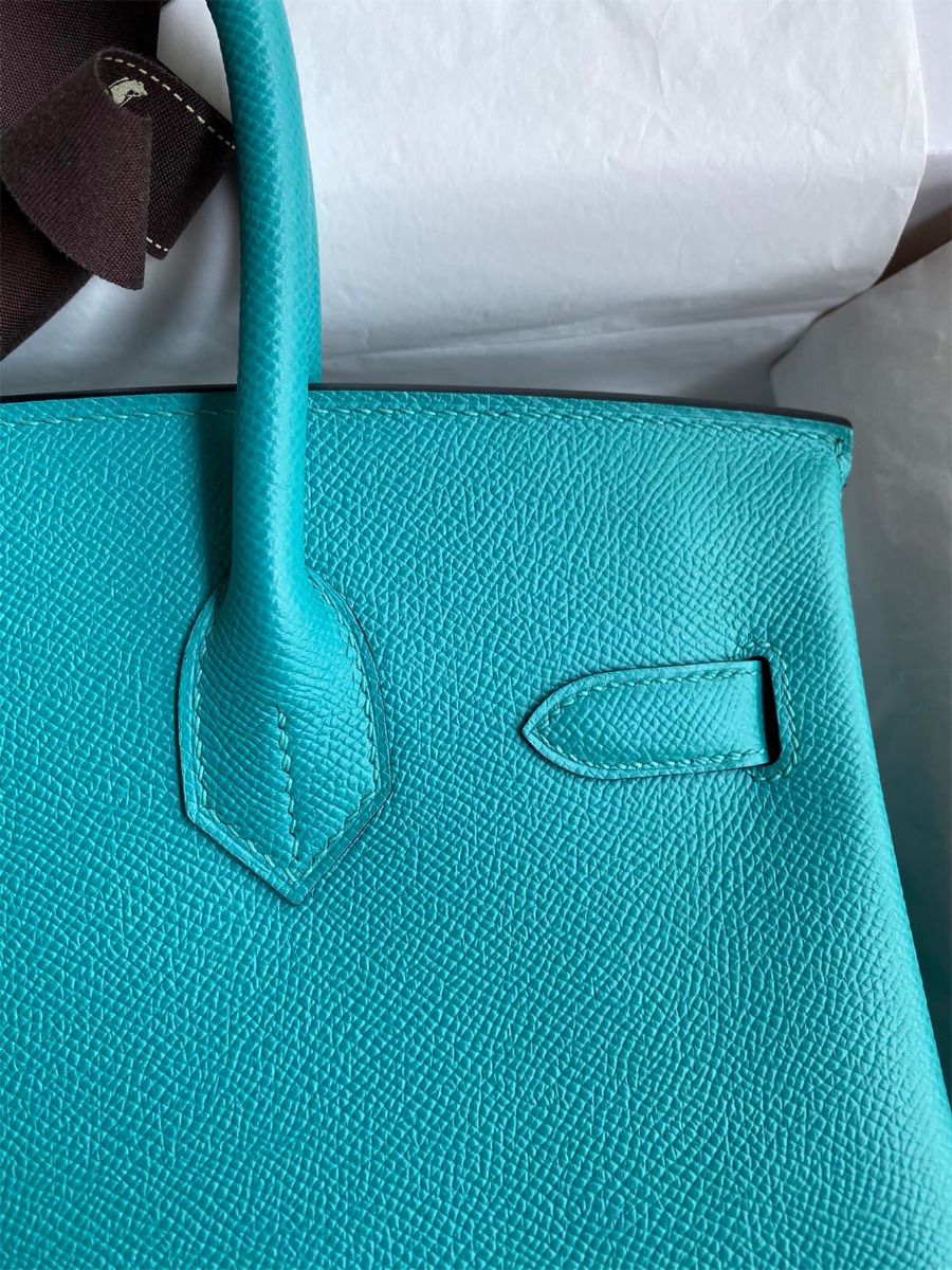 Hermes Birkin 30 Retourne Handmade Bag In Blue Paon Epsom Calfskin - Image 5