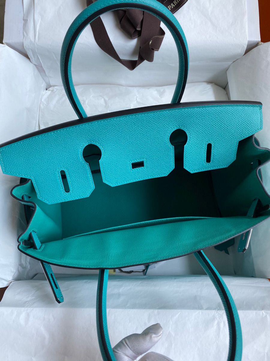 Hermes Birkin 30 Retourne Handmade Bag In Blue Paon Epsom Calfskin - Image 8