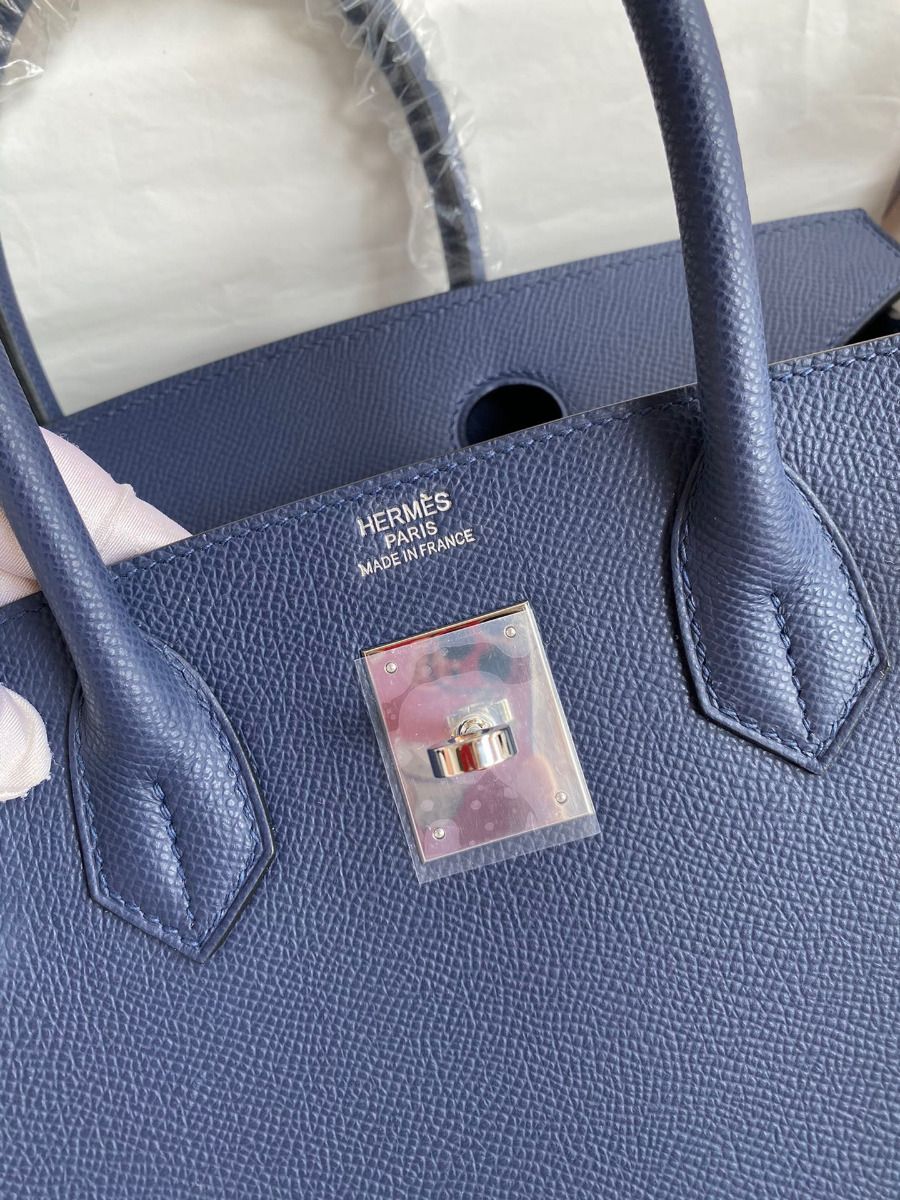 Hermes Birkin 30 Retourne Handmade Bag In Blue Saphir Epsom Calfskin - Image 8